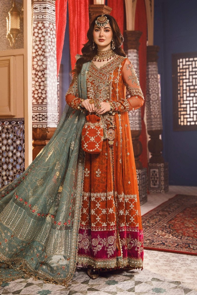 Burnt Orange, Fuchsia Pink (BD-2506) pakistani fashion outfit in…